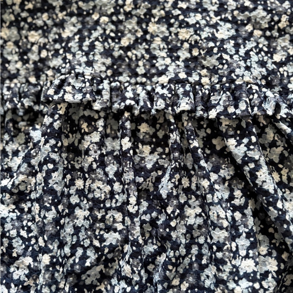 Michael Kors Navy Floral Blouse Long Sleeve Bell Style with Ruffles - Picture 7 of 8